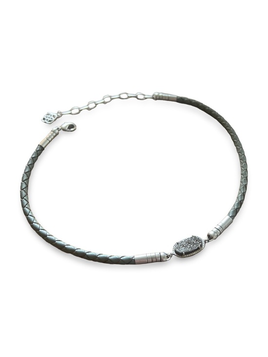 Kendra Scott Jewelry - Kendra Scott Braided Leather Necklace Platinum "Elisa" Druzy Pendant